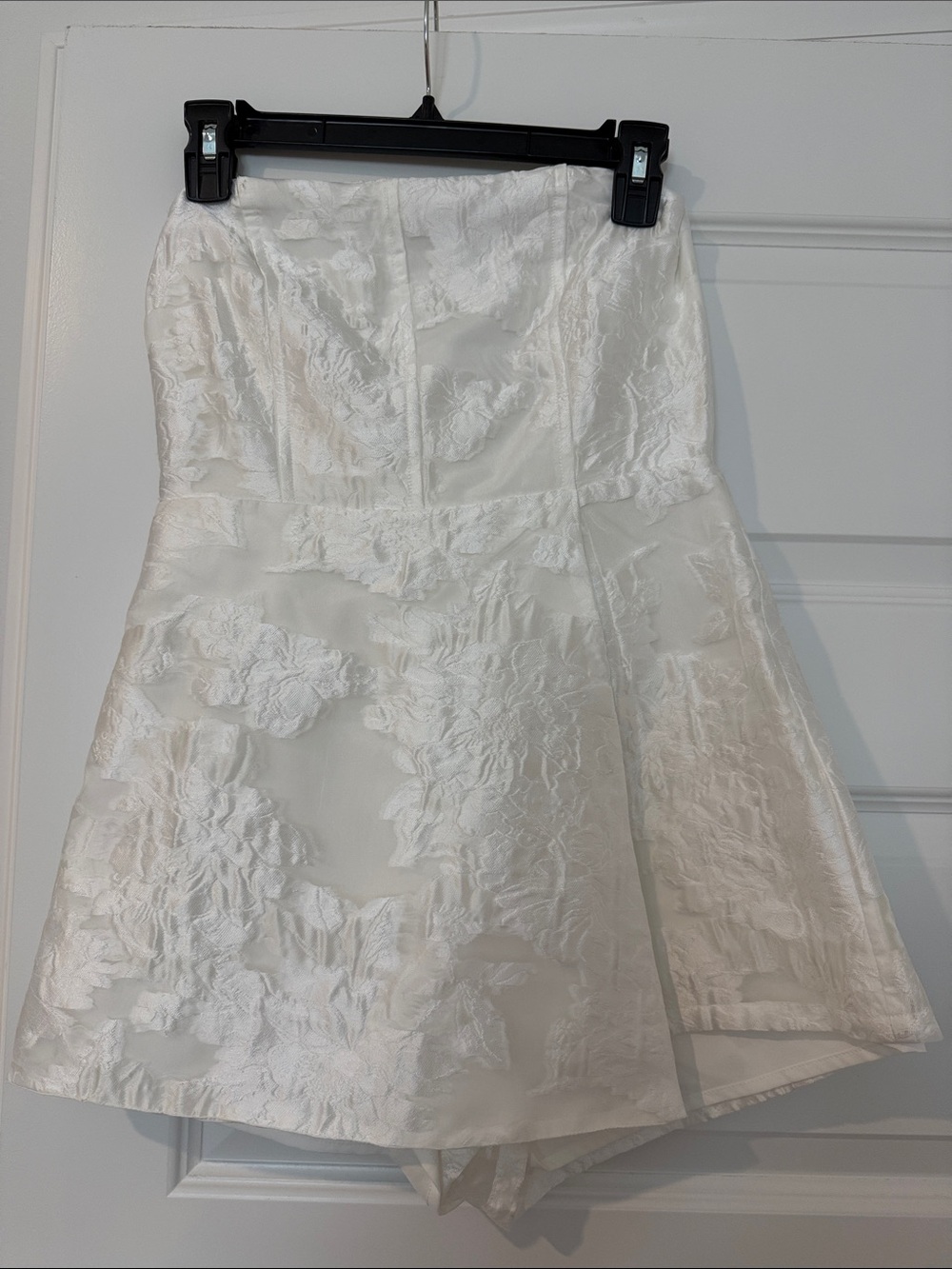 White Strapless Floral Jacquard Romper